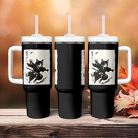 Samurai Cat Tumbler With Handle Japanese Sumie Cat Warrior Art