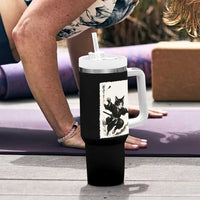 Samurai Cat Tumbler With Handle Japanese Sumie Cat Warrior Art