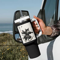 Samurai Cat Tumbler With Handle Japanese Sumie Cat Warrior Art