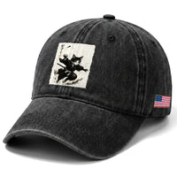 Samurai Cat Washed Cotton Baseball Cap Japanese Sumie Cat Warrior Art