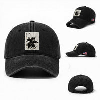Samurai Cat Washed Cotton Baseball Cap Japanese Sumie Cat Warrior Art