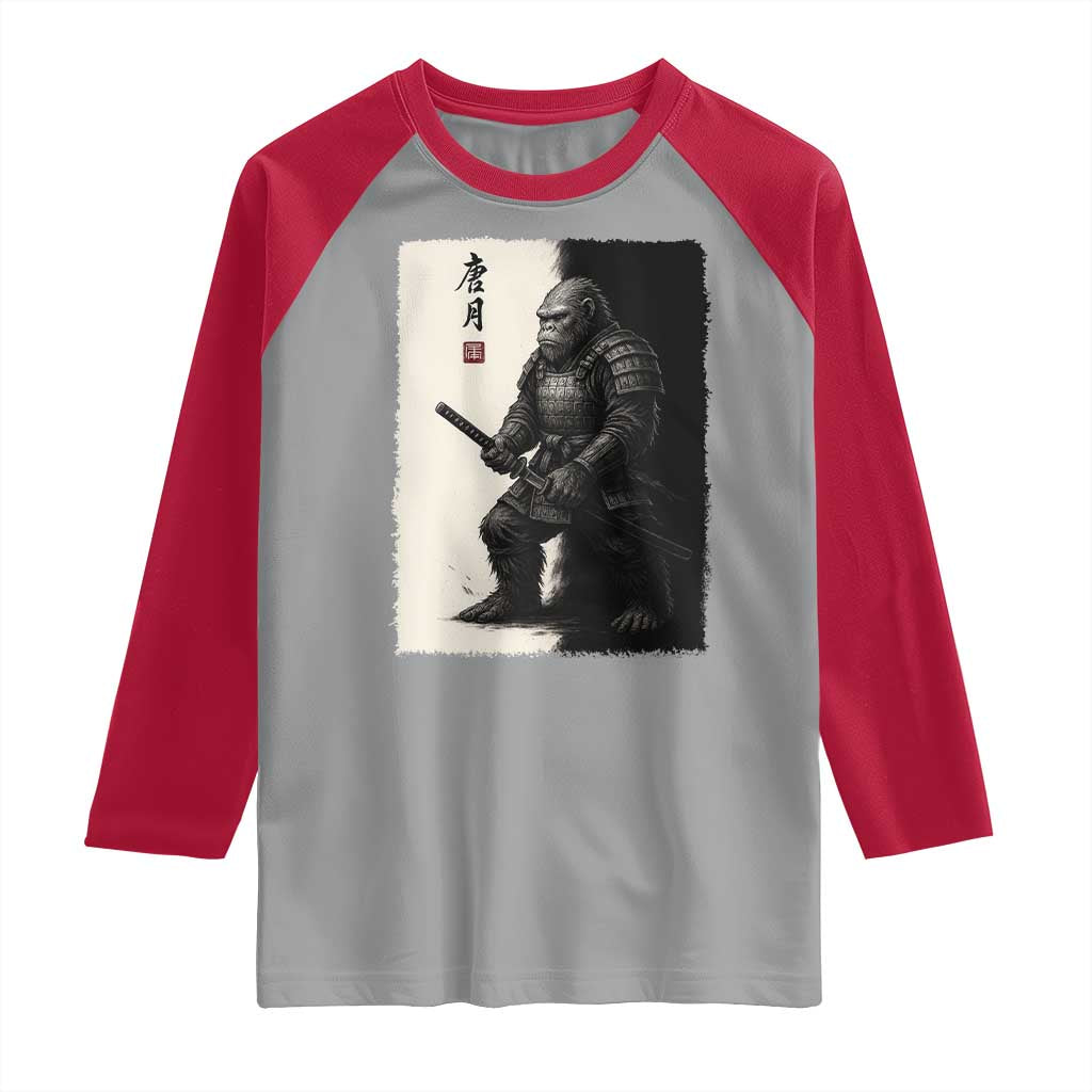 Samurai Bigfoot Raglan Shirt Japanese Vintage Graphic Sumie Warrior Art - Wonder Print Shop