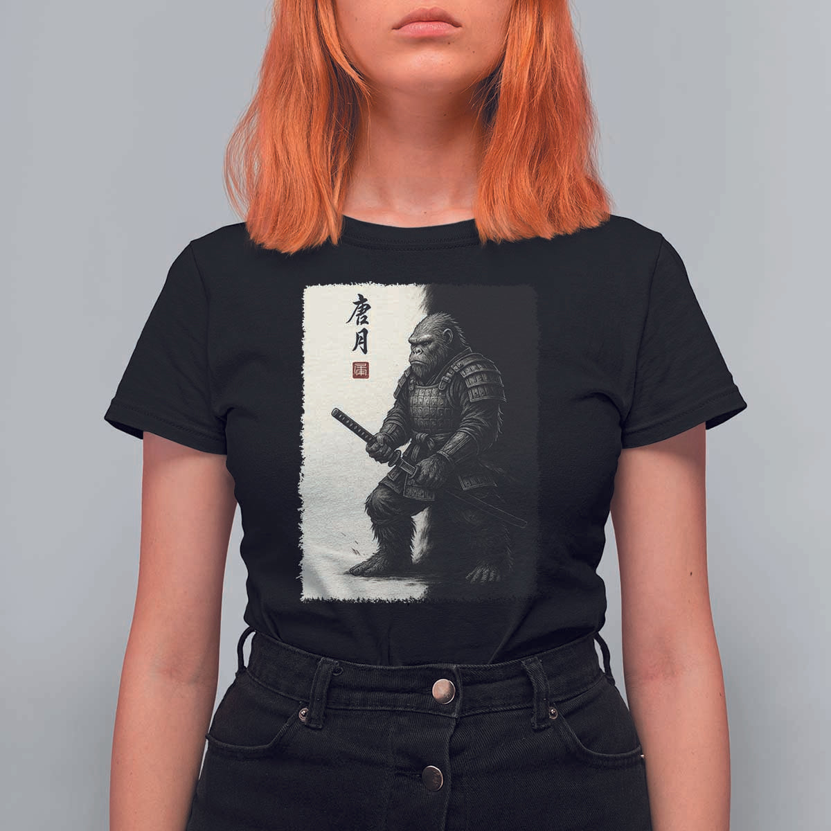 Samurai Bigfoot T Shirt For Women Japanese Vintage Graphic Sumie Warrior Art - Wonder Print Shop