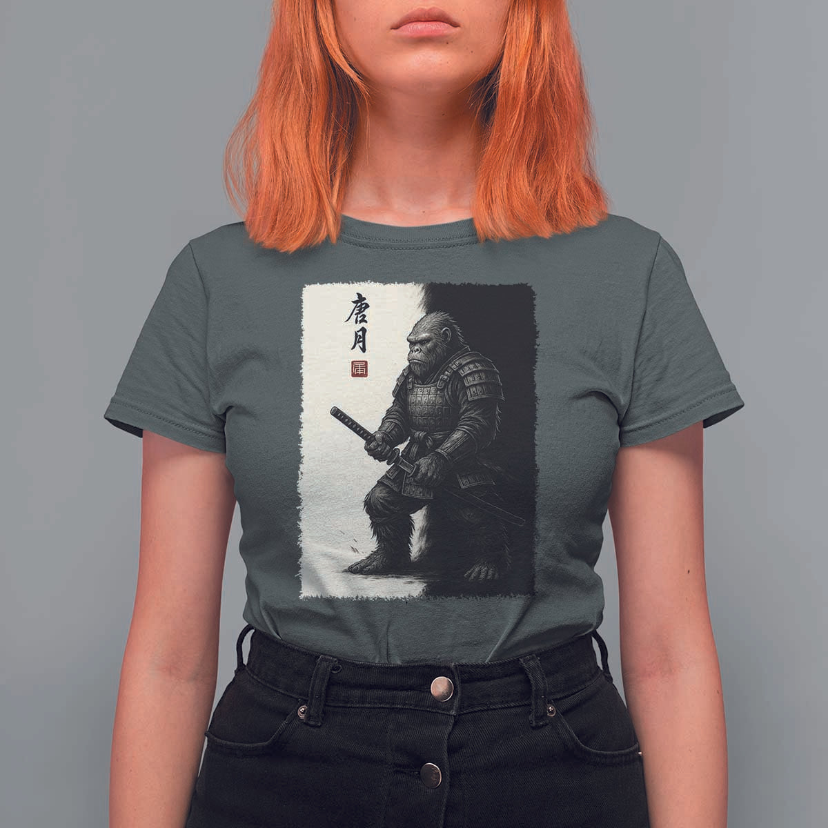 Samurai Bigfoot T Shirt For Women Japanese Vintage Graphic Sumie Warrior Art - Wonder Print Shop