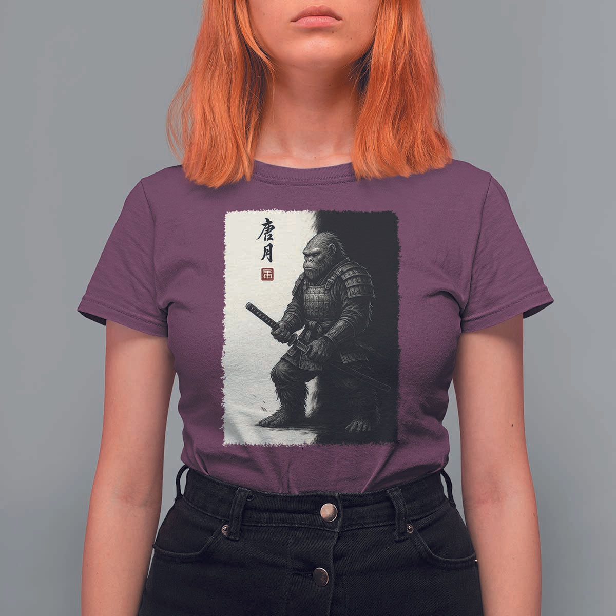 Samurai Bigfoot T Shirt For Women Japanese Vintage Graphic Sumie Warrior Art - Wonder Print Shop