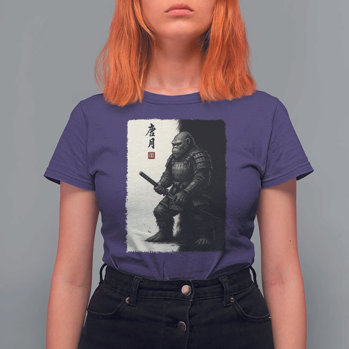 Samurai Bigfoot T Shirt For Women Japanese Vintage Graphic Sumie Warrior Art - Wonder Print Shop