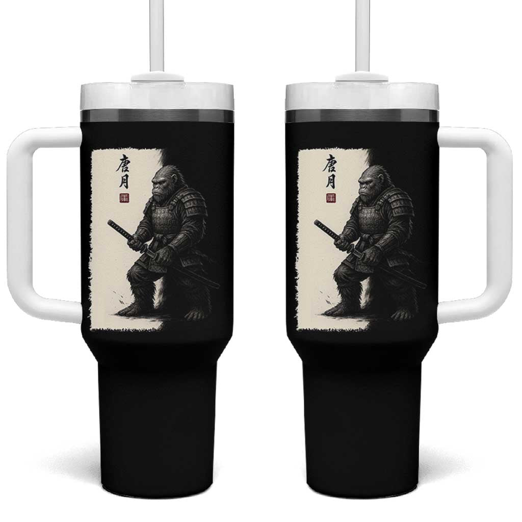 Samurai Bigfoot Tumbler With Handle Japanese Vintage Graphic Sumie Warrior Art