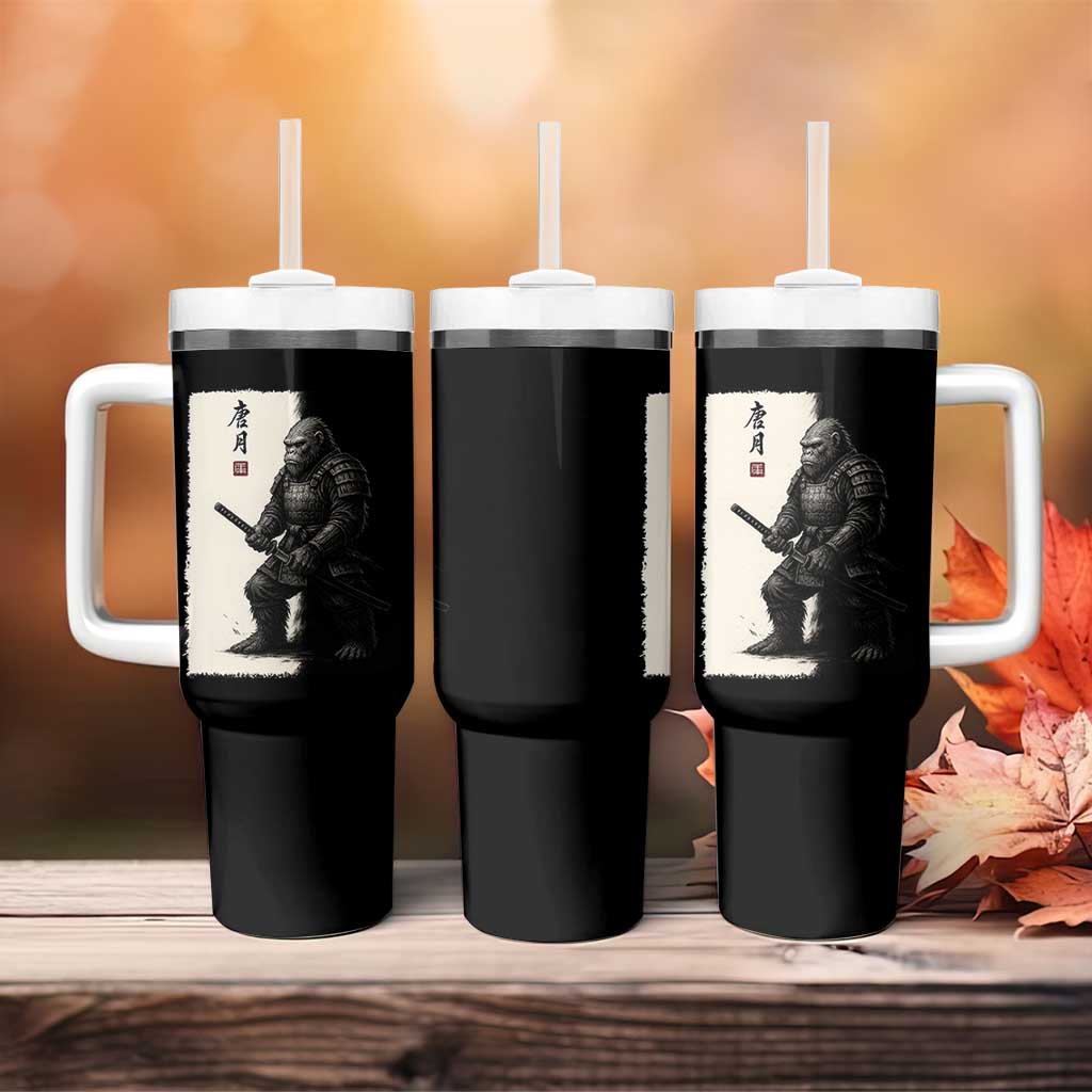 Samurai Bigfoot Tumbler With Handle Japanese Vintage Graphic Sumie Warrior Art