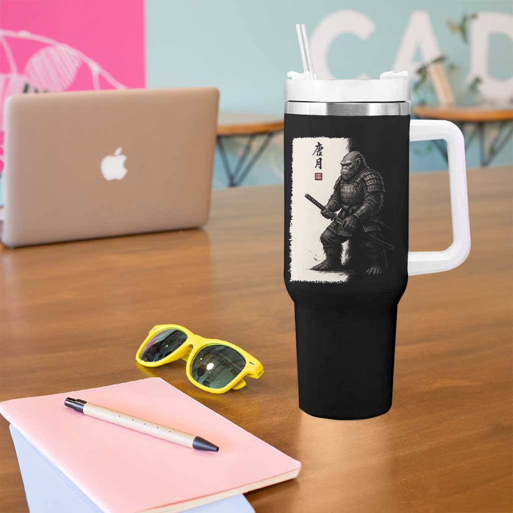 Samurai Bigfoot Tumbler With Handle Japanese Vintage Graphic Sumie Warrior Art