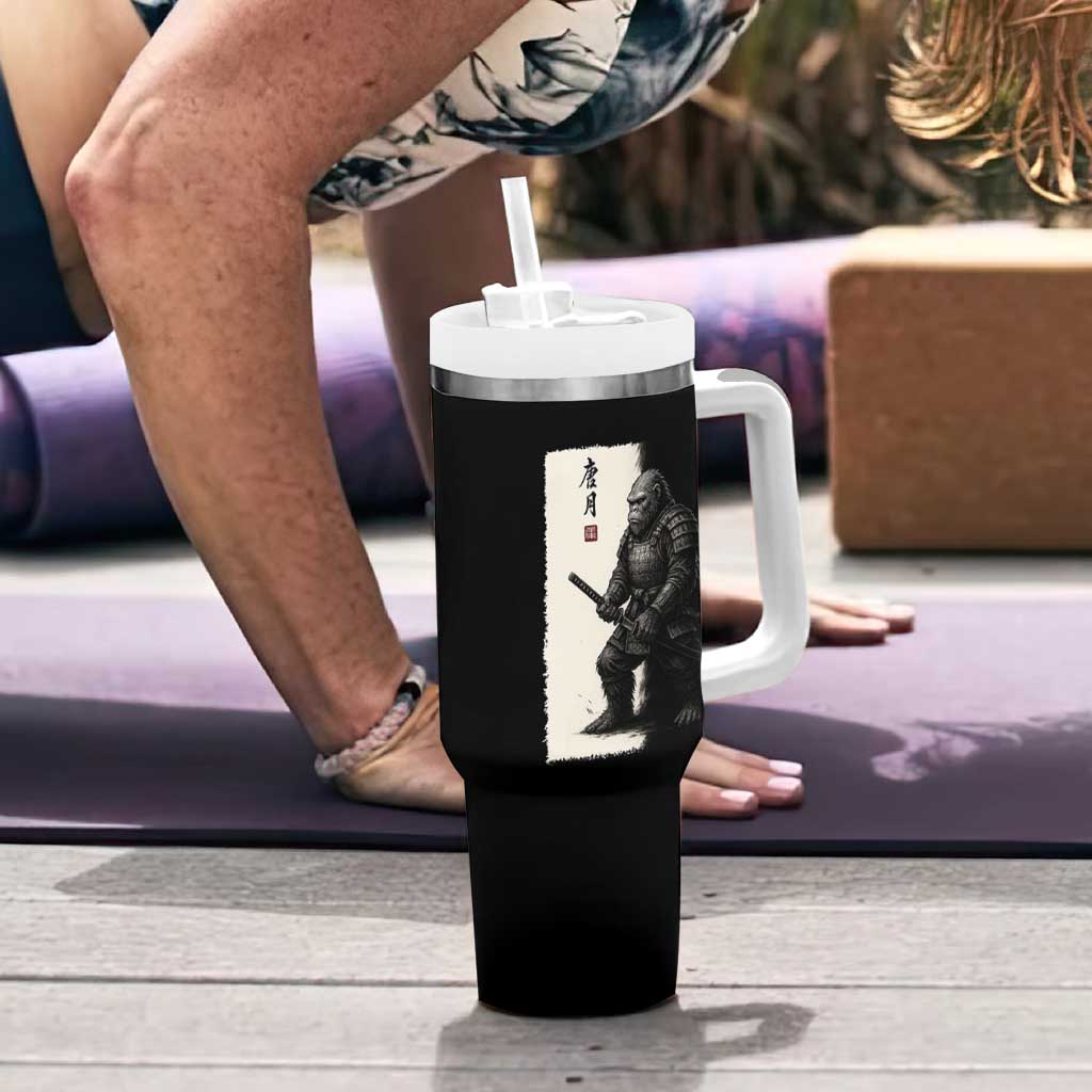 Samurai Bigfoot Tumbler With Handle Japanese Vintage Graphic Sumie Warrior Art