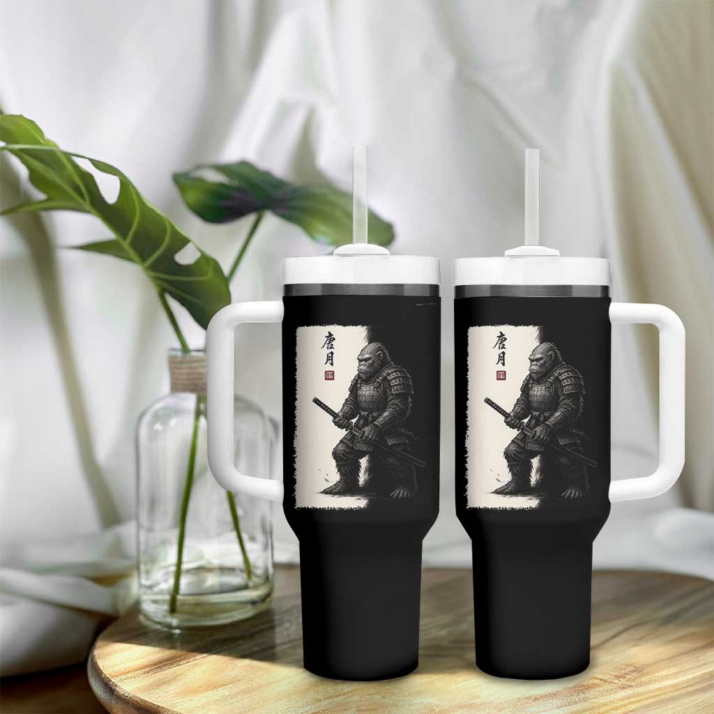 Samurai Bigfoot Tumbler With Handle Japanese Vintage Graphic Sumie Warrior Art