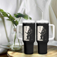 Samurai Bigfoot Tumbler With Handle Japanese Vintage Graphic Sumie Warrior Art