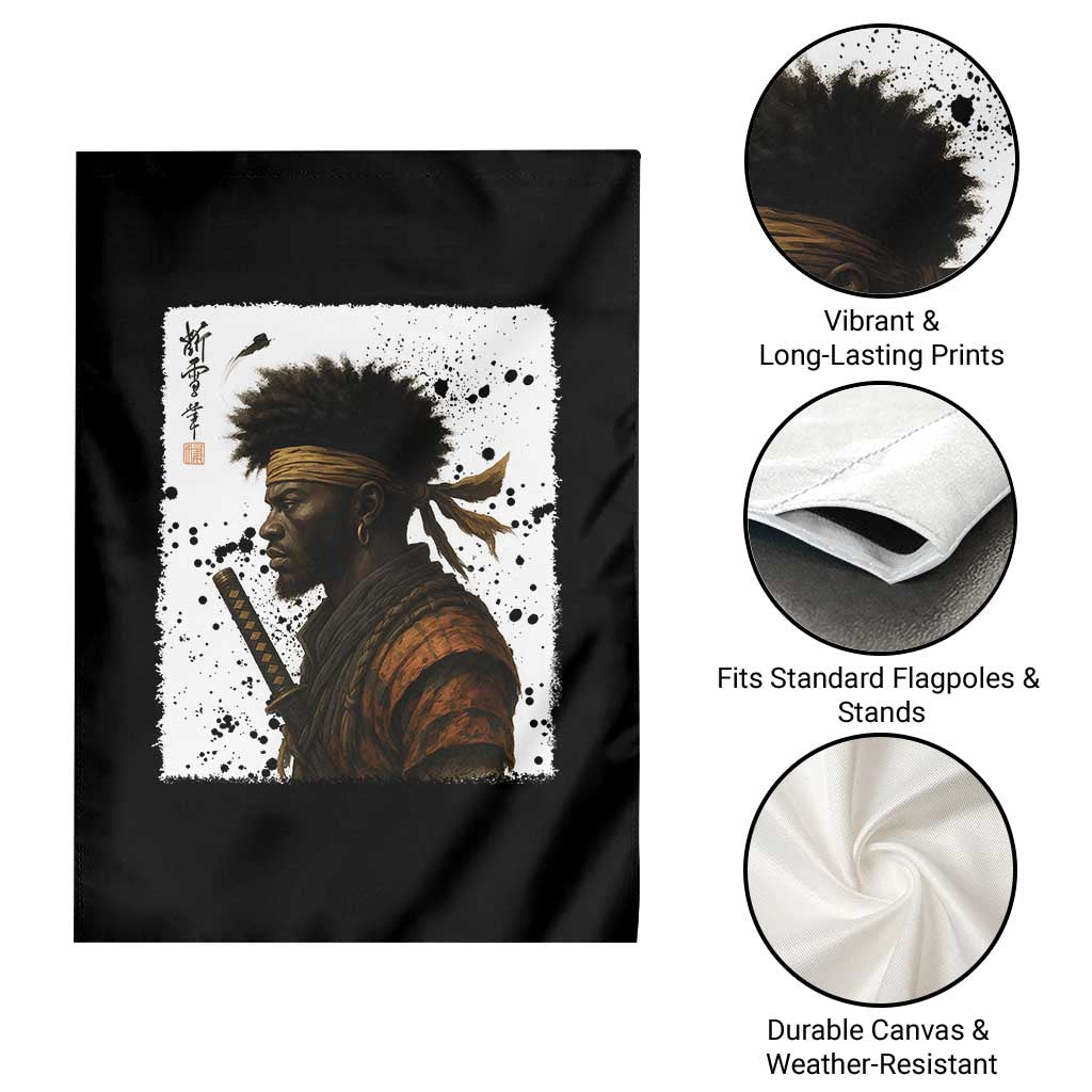 Afro American Samurai Garden Flag Japanese Vintage Graphic Sumie Katana - Wonder Print Shop