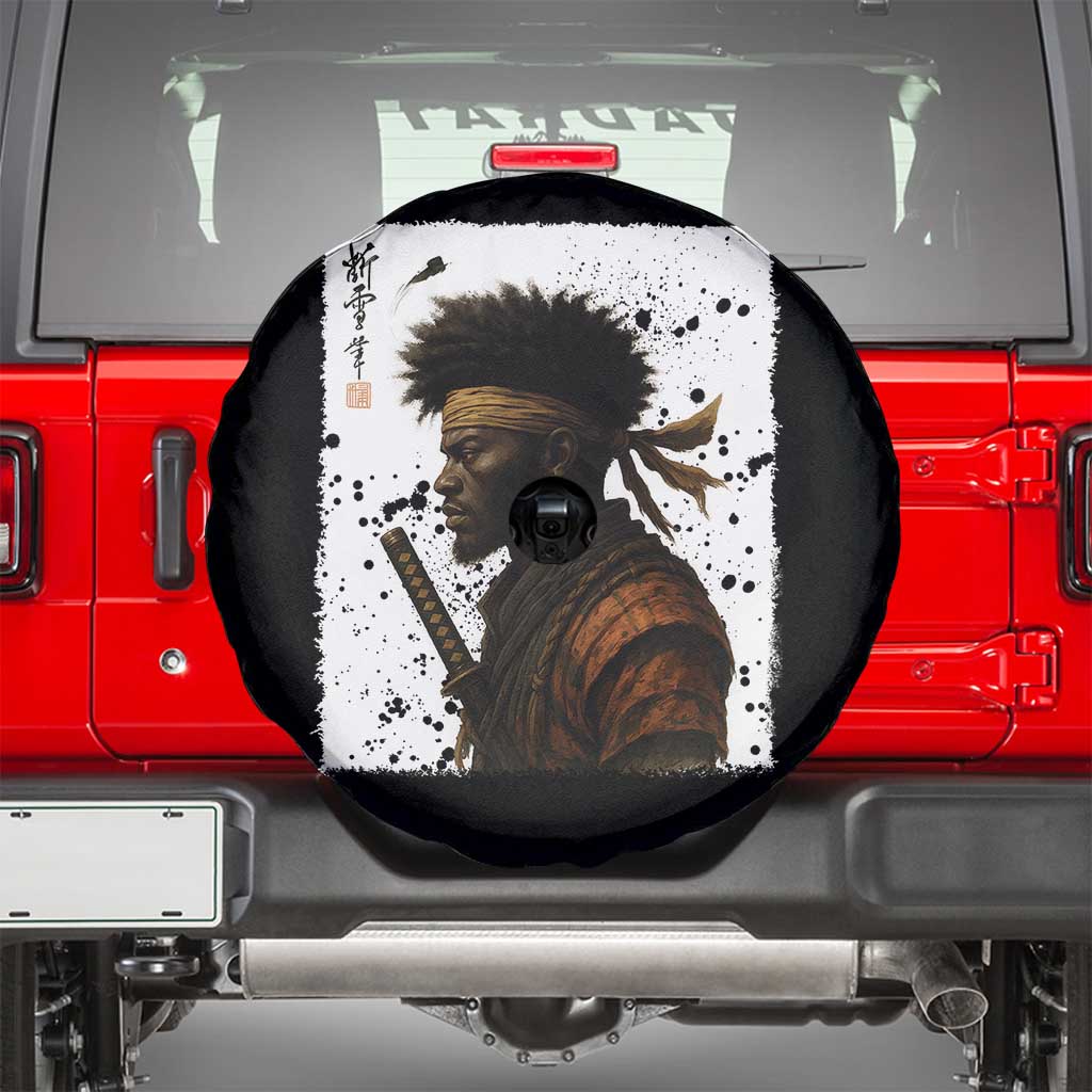 Afro American Samurai Spare Tire Cover Japanese Vintage Graphic Sumie Katana - Wonder Print Shop