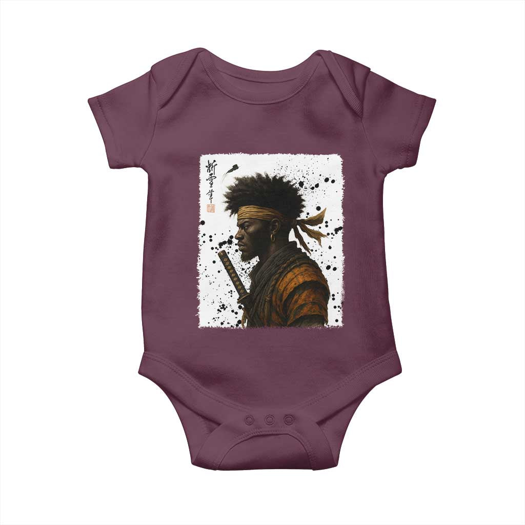 Afro American Samurai Baby Onesie Japanese Vintage Graphic Sumie Katana - Wonder Print Shop