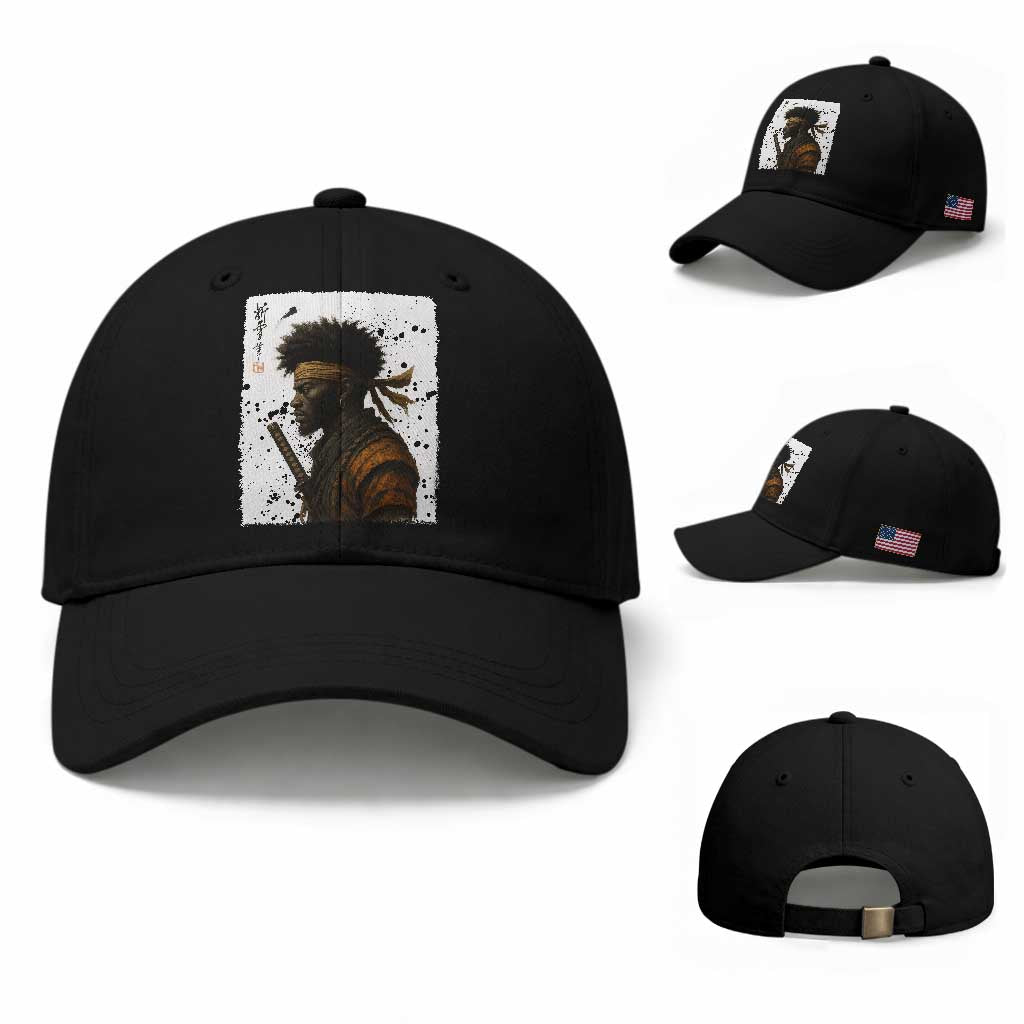 Afro American Samurai Baseball Cap Japanese Vintage Graphic Sumie Katana