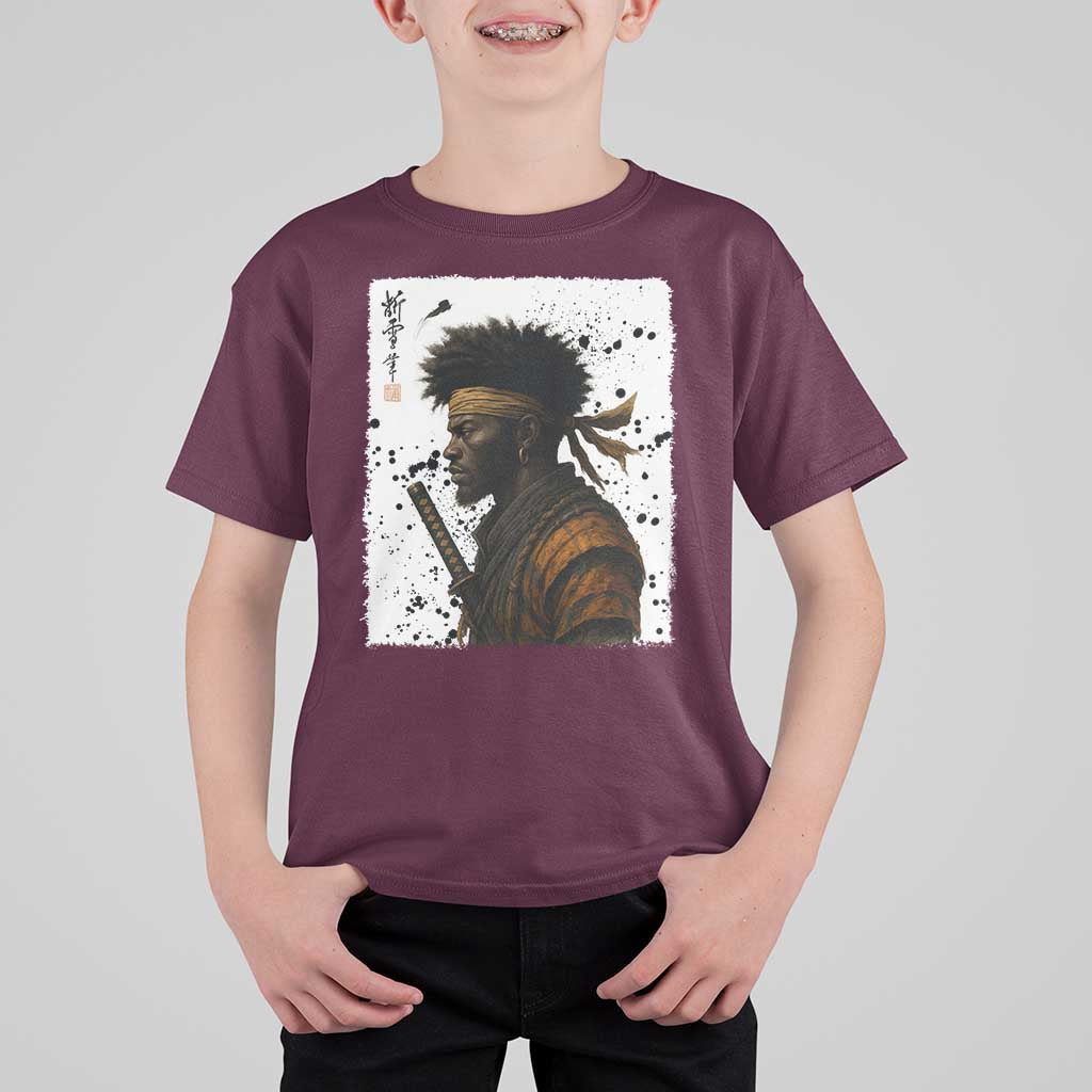 Afro American Samurai T Shirt For Kid Japanese Vintage Graphic Sumie Katana - Wonder Print Shop