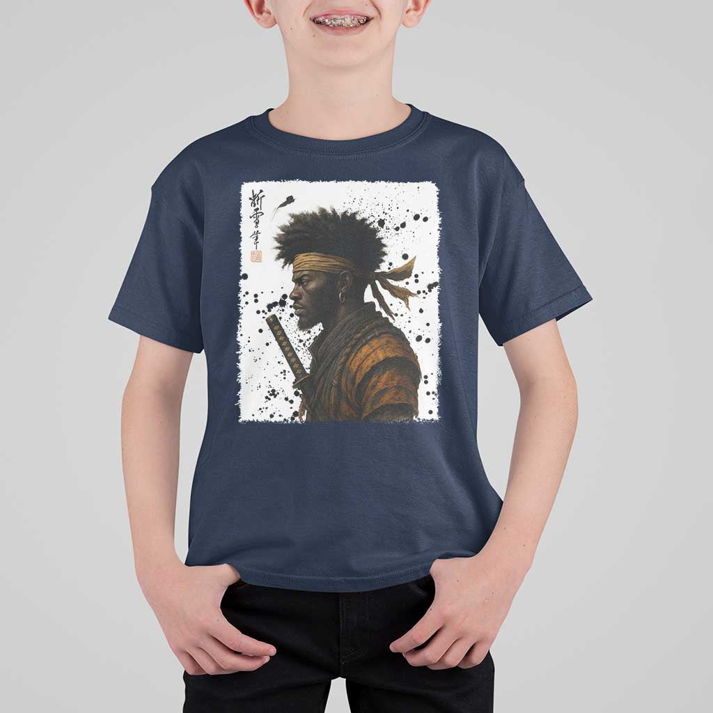 Afro American Samurai T Shirt For Kid Japanese Vintage Graphic Sumie Katana - Wonder Print Shop