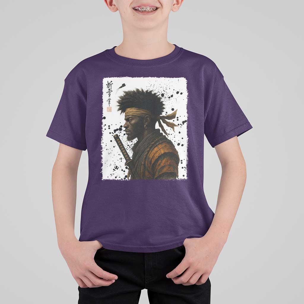 Afro American Samurai T Shirt For Kid Japanese Vintage Graphic Sumie Katana - Wonder Print Shop