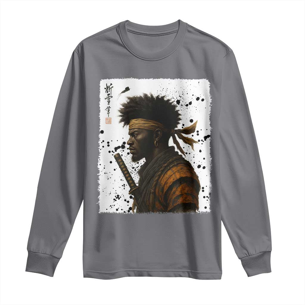 Afro American Samurai Long Sleeve Shirt Japanese Vintage Graphic Sumie Katana - Wonder Print Shop