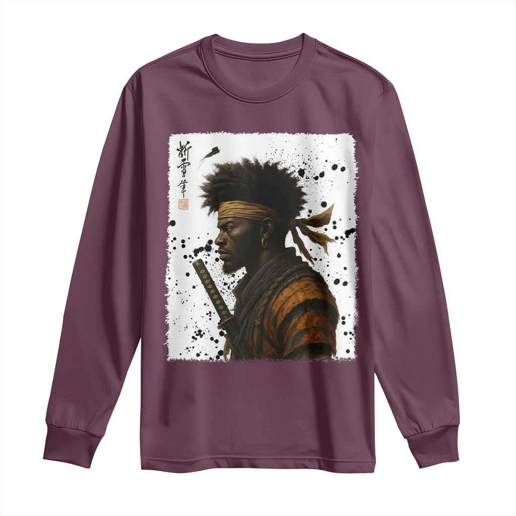 Afro American Samurai Long Sleeve Shirt Japanese Vintage Graphic Sumie Katana - Wonder Print Shop