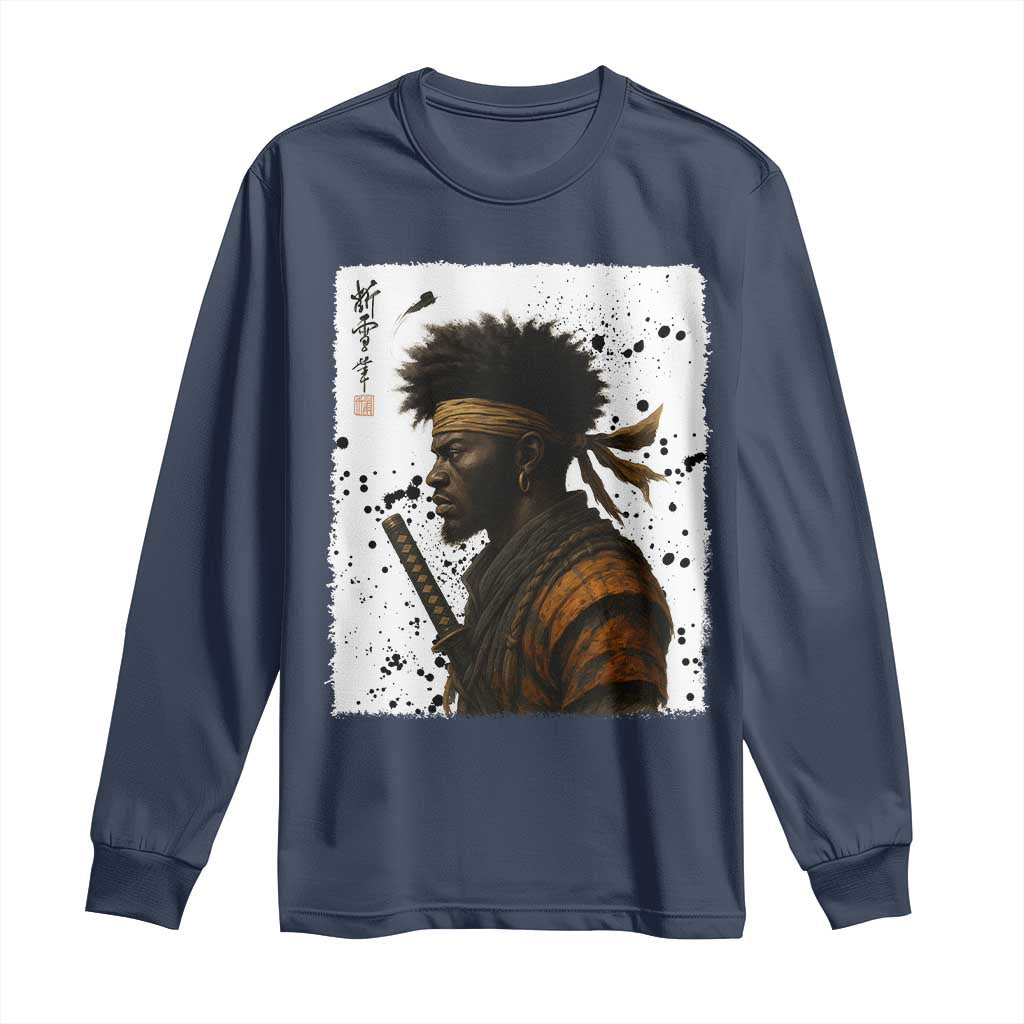 Afro American Samurai Long Sleeve Shirt Japanese Vintage Graphic Sumie Katana - Wonder Print Shop