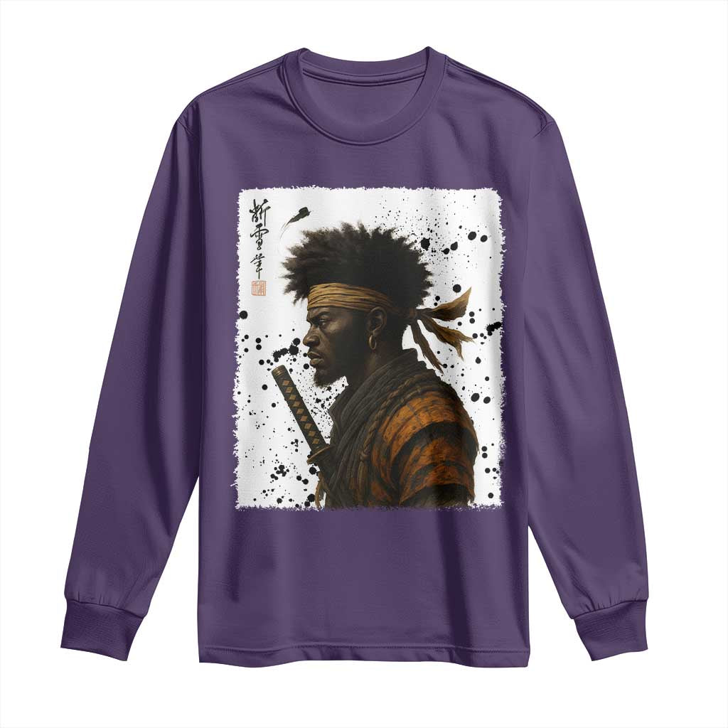 Afro American Samurai Long Sleeve Shirt Japanese Vintage Graphic Sumie Katana - Wonder Print Shop