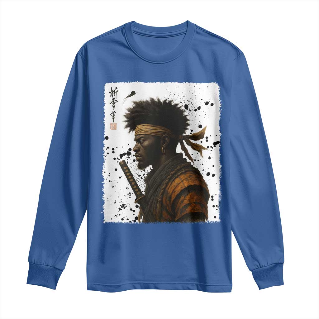Afro American Samurai Long Sleeve Shirt Japanese Vintage Graphic Sumie Katana - Wonder Print Shop