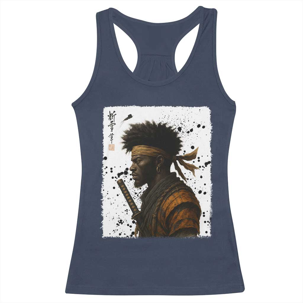 Afro American Samurai Racerback Tank Top Japanese Vintage Graphic Sumie Katana - Wonder Print Shop