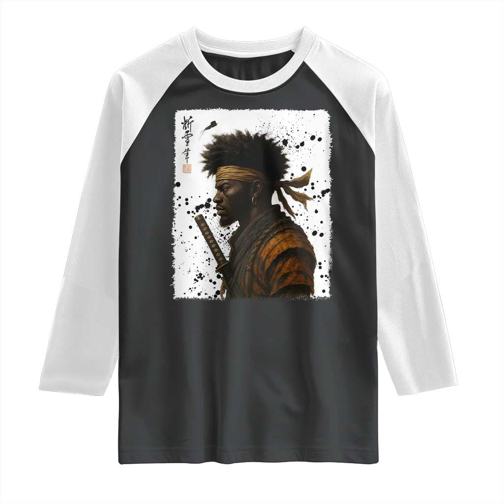 Afro American Samurai Raglan Shirt Japanese Vintage Graphic Sumie Katana - Wonder Print Shop