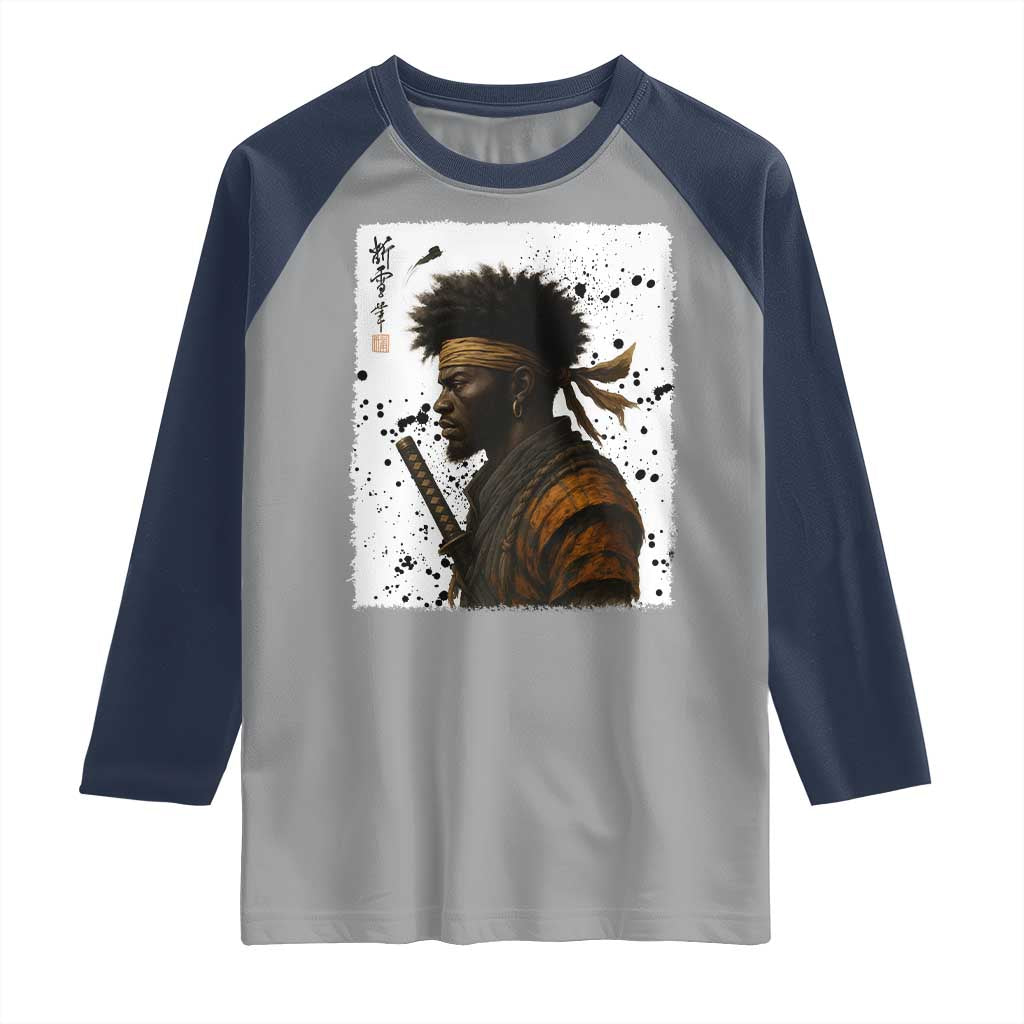 Afro American Samurai Raglan Shirt Japanese Vintage Graphic Sumie Katana - Wonder Print Shop