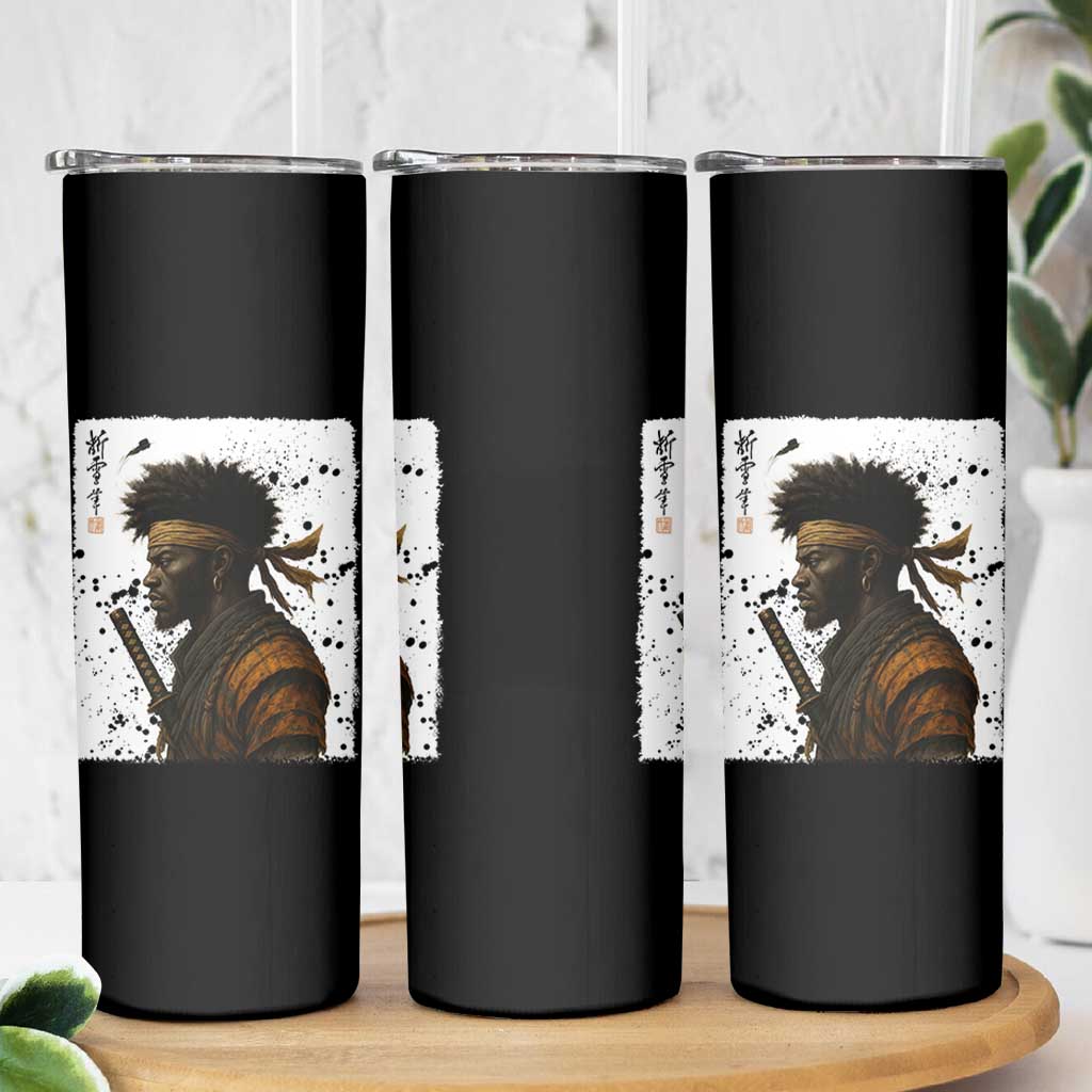 Afro American Samurai Skinny Tumbler Japanese Vintage Graphic Sumie Katana