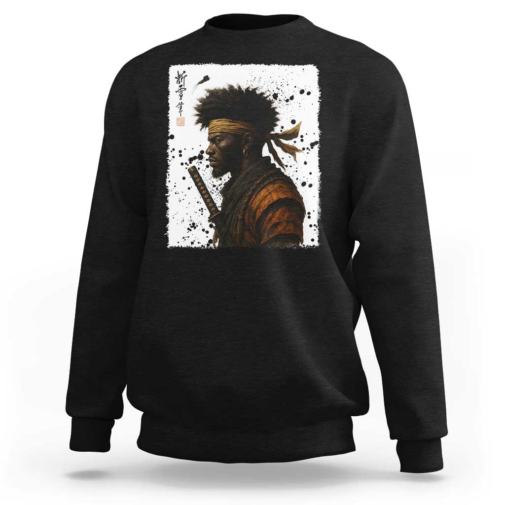 Afro American Samurai Sweatshirt Japanese Vintage Graphic Sumie Katana - Wonder Print Shop