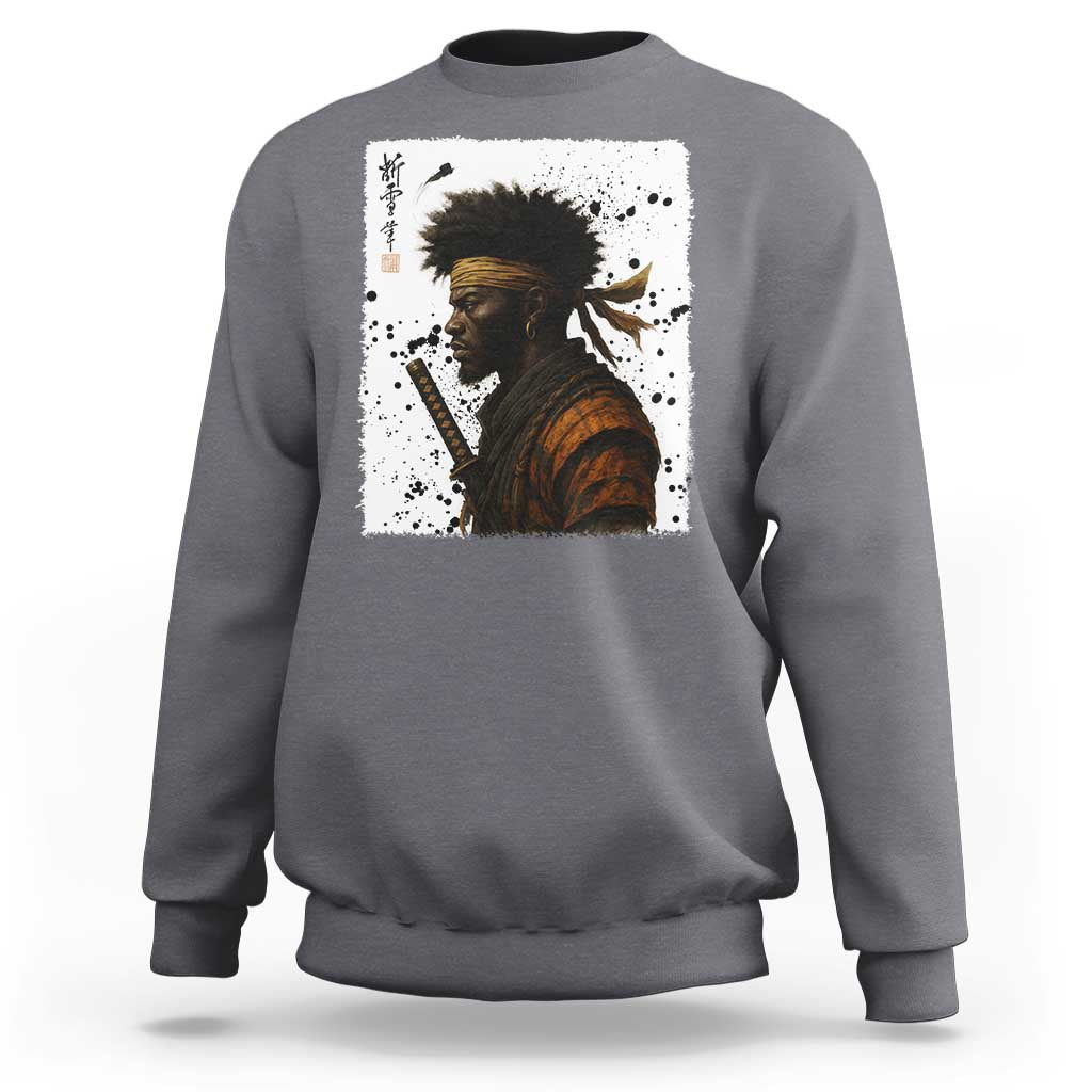 Afro American Samurai Sweatshirt Japanese Vintage Graphic Sumie Katana - Wonder Print Shop