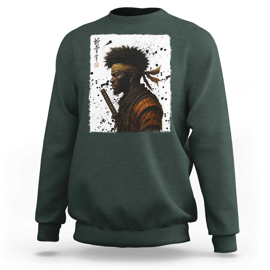 Afro American Samurai Sweatshirt Japanese Vintage Graphic Sumie Katana - Wonder Print Shop