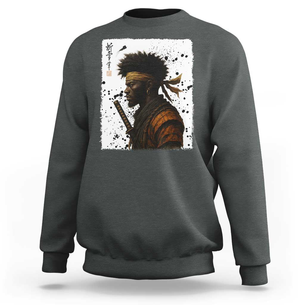 Afro American Samurai Sweatshirt Japanese Vintage Graphic Sumie Katana - Wonder Print Shop