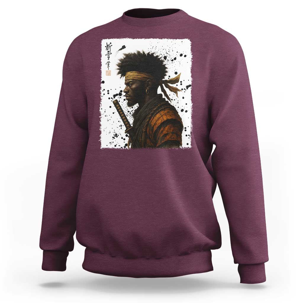 Afro American Samurai Sweatshirt Japanese Vintage Graphic Sumie Katana - Wonder Print Shop