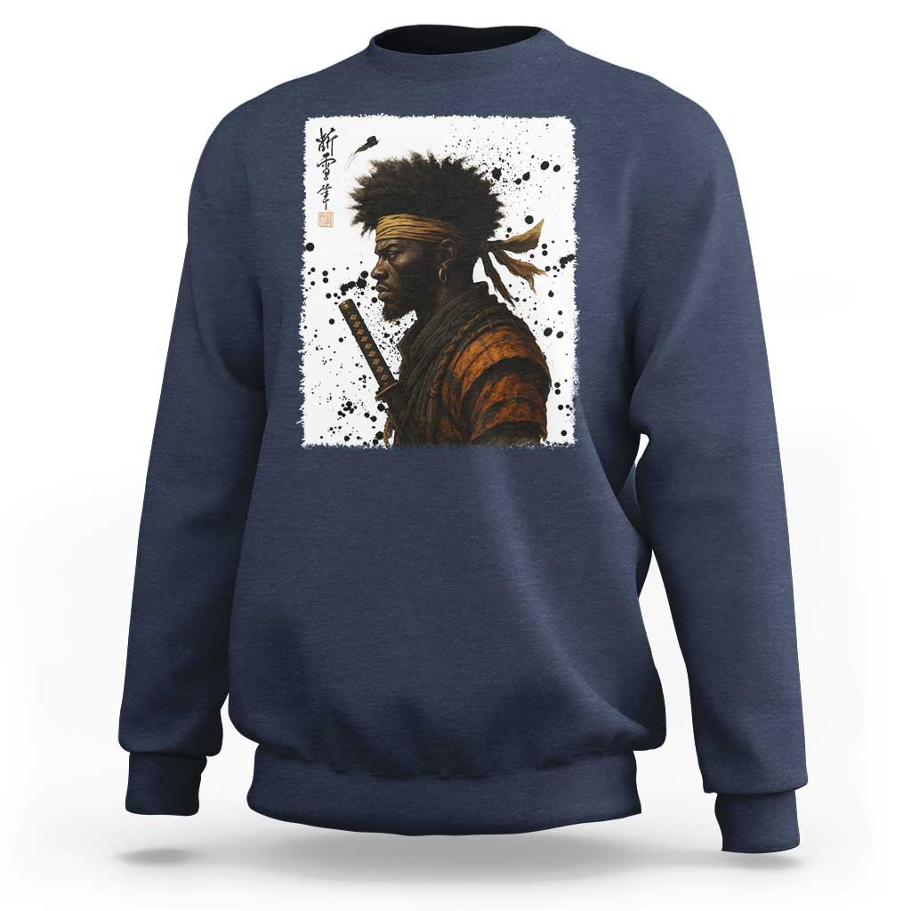 Afro American Samurai Sweatshirt Japanese Vintage Graphic Sumie Katana - Wonder Print Shop