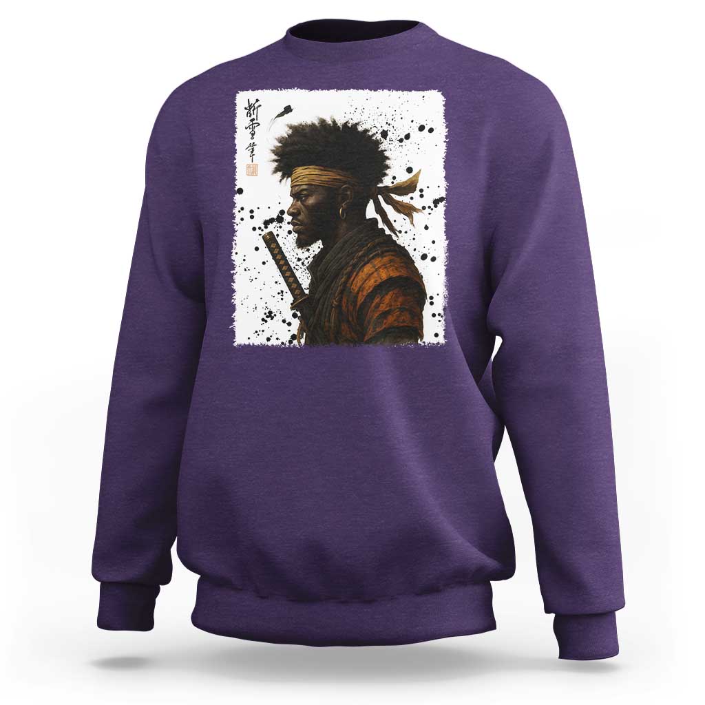 Afro American Samurai Sweatshirt Japanese Vintage Graphic Sumie Katana - Wonder Print Shop