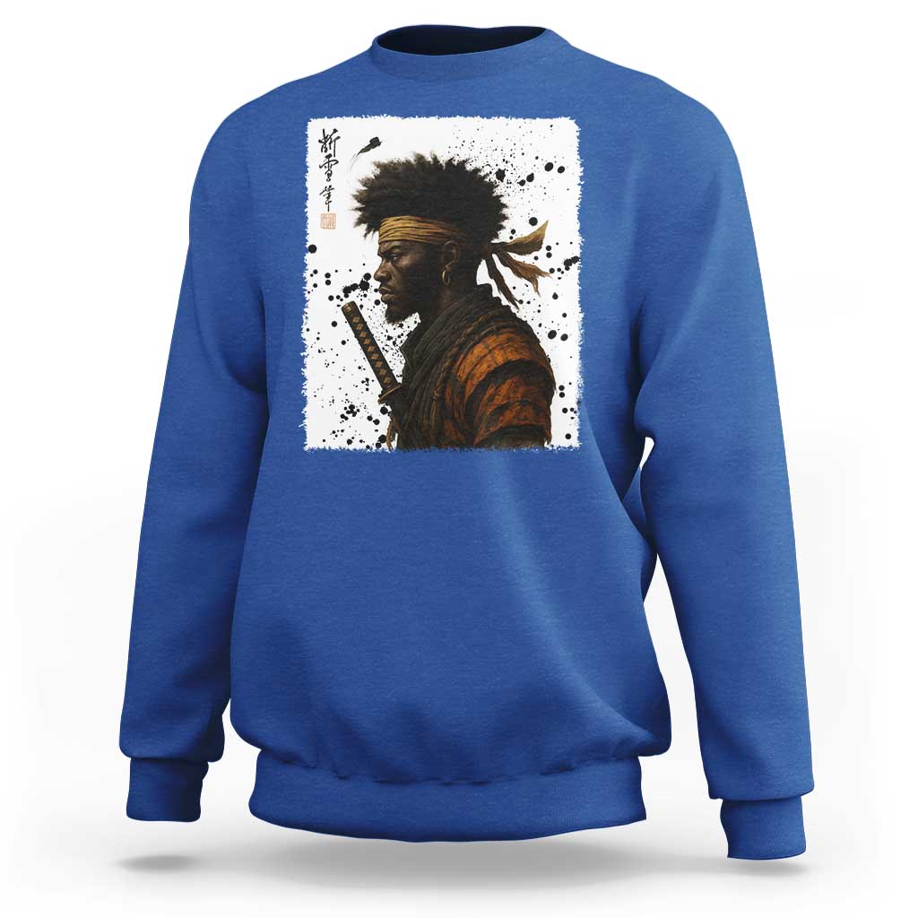 Afro American Samurai Sweatshirt Japanese Vintage Graphic Sumie Katana - Wonder Print Shop