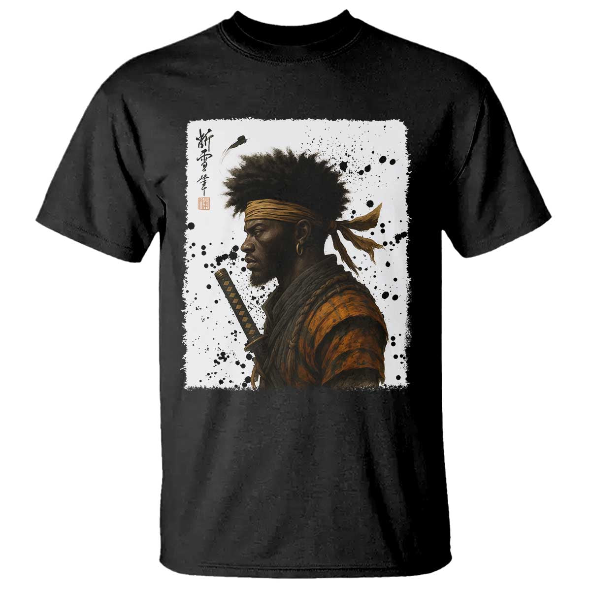 Afro American Samurai T Shirt Japanese Vintage Graphic Sumie Katana - Wonder Print Shop