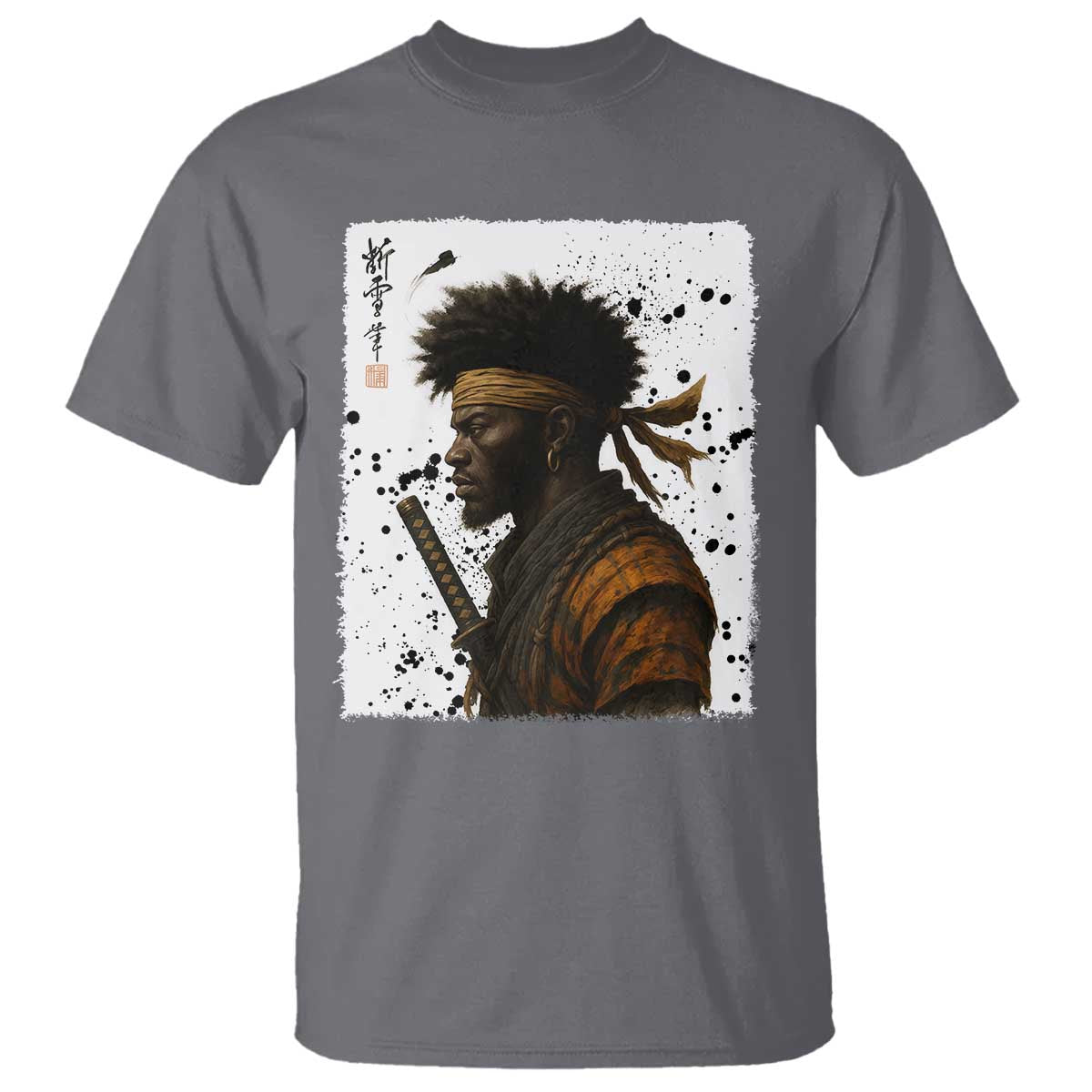Afro American Samurai T Shirt Japanese Vintage Graphic Sumie Katana - Wonder Print Shop