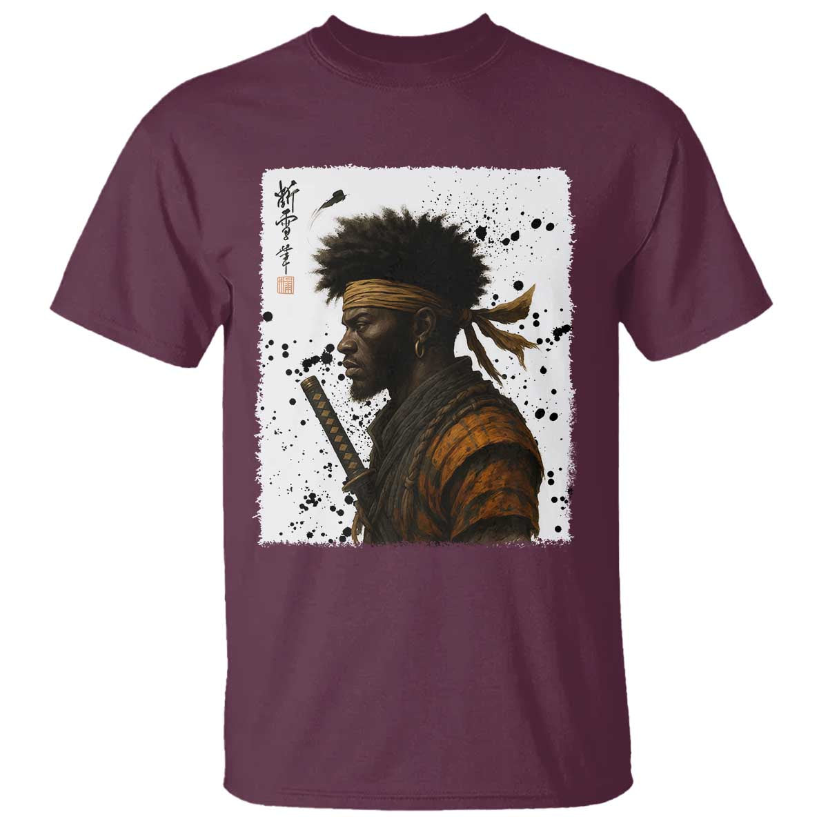 Afro American Samurai T Shirt Japanese Vintage Graphic Sumie Katana - Wonder Print Shop