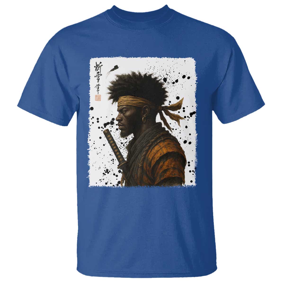 Afro American Samurai T Shirt Japanese Vintage Graphic Sumie Katana - Wonder Print Shop