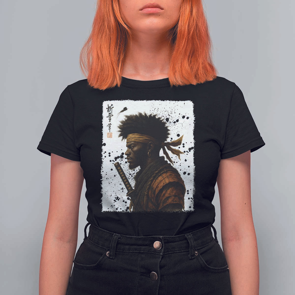 Afro American Samurai T Shirt For Women Japanese Vintage Graphic Sumie Katana - Wonder Print Shop
