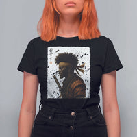 Afro American Samurai T Shirt For Women Japanese Vintage Graphic Sumie Katana - Wonder Print Shop