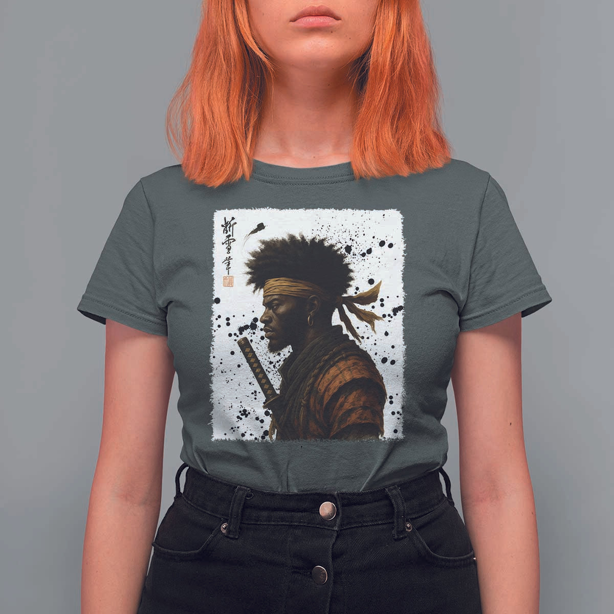Afro American Samurai T Shirt For Women Japanese Vintage Graphic Sumie Katana - Wonder Print Shop