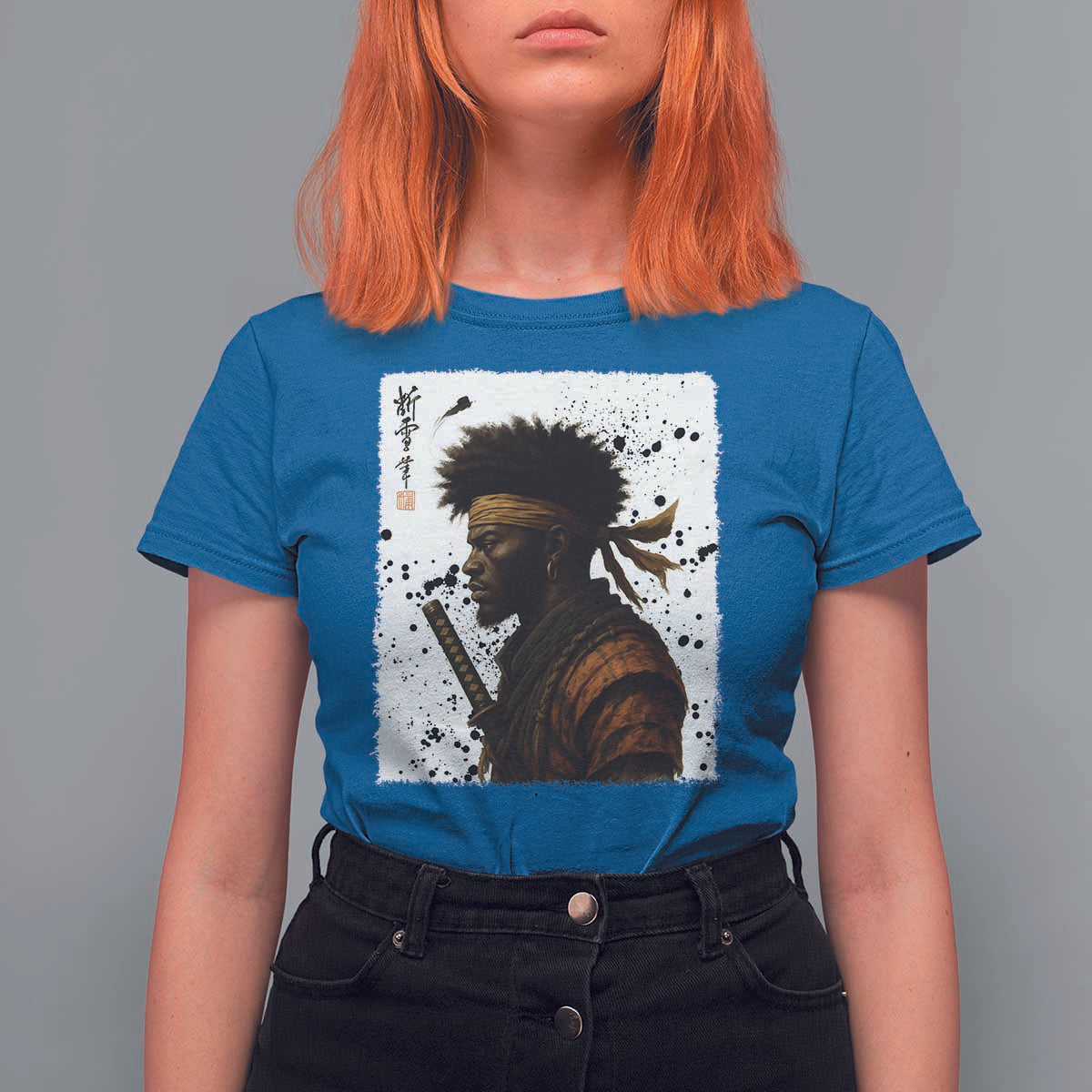 Afro American Samurai T Shirt For Women Japanese Vintage Graphic Sumie Katana - Wonder Print Shop