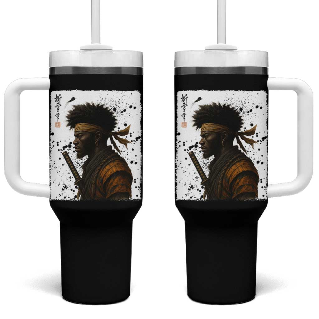 Afro American Samurai Tumbler With Handle Japanese Vintage Graphic Sumie Katana