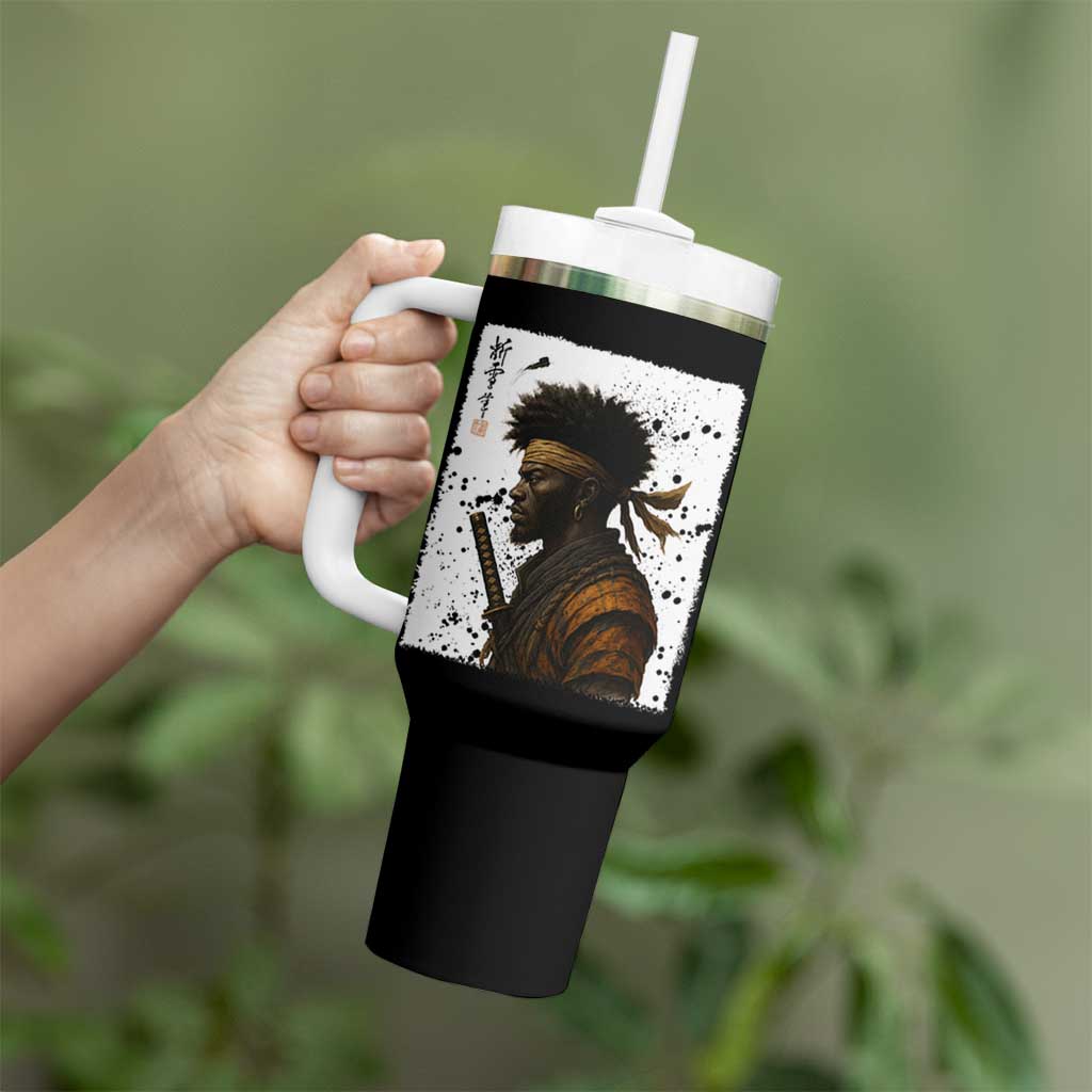 Afro American Samurai Tumbler With Handle Japanese Vintage Graphic Sumie Katana